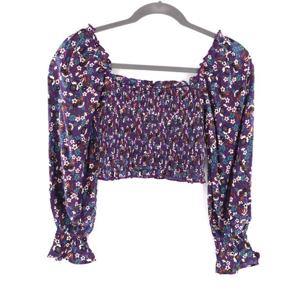 Band Of The Free Purple Floral Smocked Top Women Small Boho Cottage Milkmaid NWT - Picture 1 of 9